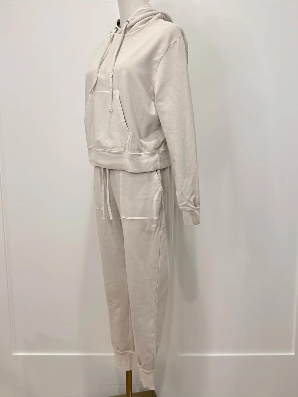 Goodlife Micro Terry Lounge Set Small Beige Hoodie Joggers Travel Minimal Comfy
